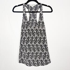 Joie Small S Black Cream Silk Drew C Tank Top Lace Print Scoop Neck Racerback